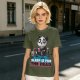 Olive t-shirt with panda drinking coffee and 'Sleep is for the dead' text