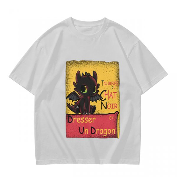 Olive t-shirt featuring Toothless dragon and Chat Noir themed text
