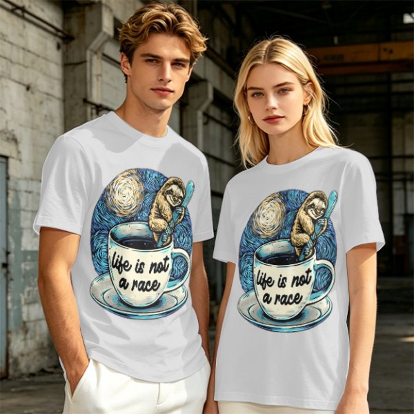 Life Is Not A Race Sloth Coffee Starry Night T-Shirt