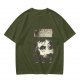 Olive T-Shirt With Cat Body Language Illustrations