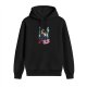 Black hoodie with artistic cat and cherry blossom graphic print