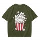 Olive T-Shirt With Cute Kitten Popcorn Bucket Graphic