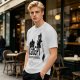Olive green graphic t-shirt with CatGPT and mischievous cat prints