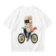 Olive T-Shirt With Sushi Ninja Riding Bicycle Print