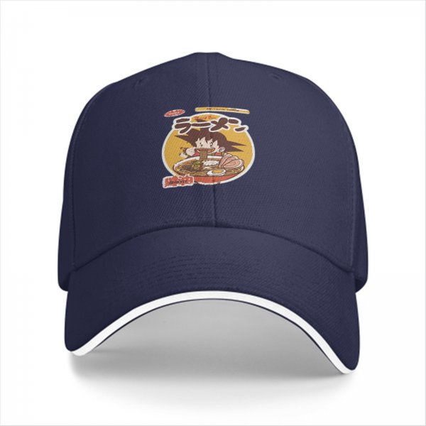Black Baseball Cap with Anime Character Eating Ramen Graphic