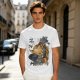 Olive T-shirt with giant cat bus monster and vintage planes graphic