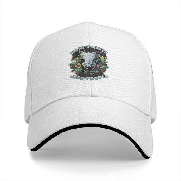 Black baseball cap with more plants less people cat and plant graphic
