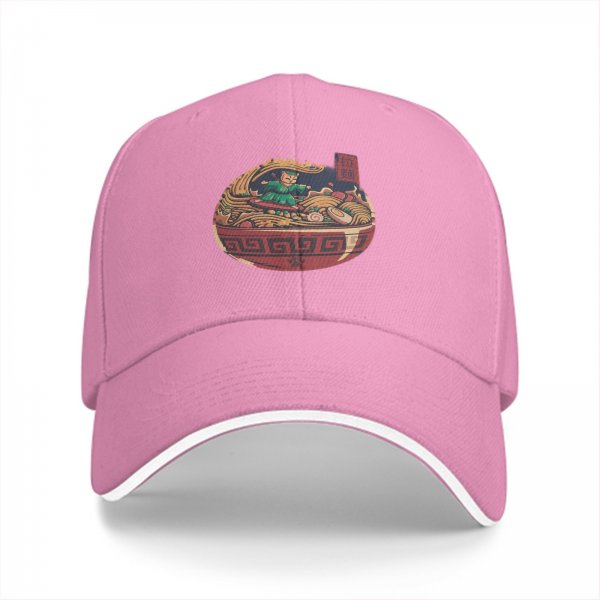 Black Baseball Cap With Ramen Bowl Cat Warrior Artwork