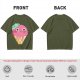 Olive T-Shirt With Cute Melting Pink Ice Cream Cone Graphic