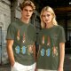 Olive Graphic Tee With Falling Cat Comets And Earth Artwork