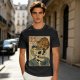 Olive t-shirt with a skull ramen bowl and a napping tabby cat print