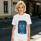 Olive T-shirt with Glowing Blue Cheshire Cat Graphic