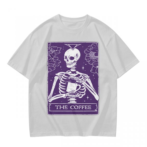 Olive T-Shirt With Skeleton Tarot Card 'The Coffee' Print