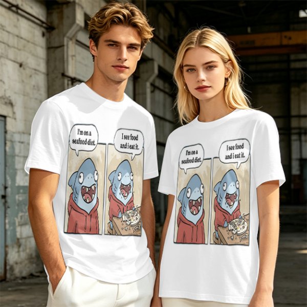 Shark seafood diet meme graphic t-shirt