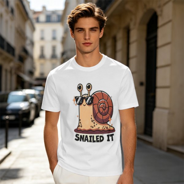 Olive T-Shirt With Cool Snail Wearing Sunglasses 'Snailed It' Print