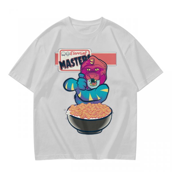 Olive T-Shirt With Cartoon Monster Cereal Bowl Graphic And Eternal Masters Text