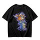 Olive green t-shirt with cartoon characters in cosplay graphic