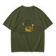 Olive T-Shirt With Whimsical Cat Fish Hybrid Graphic