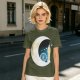 Olive T-Shirt with Crescent Moon London Skyline Flying Figures Print