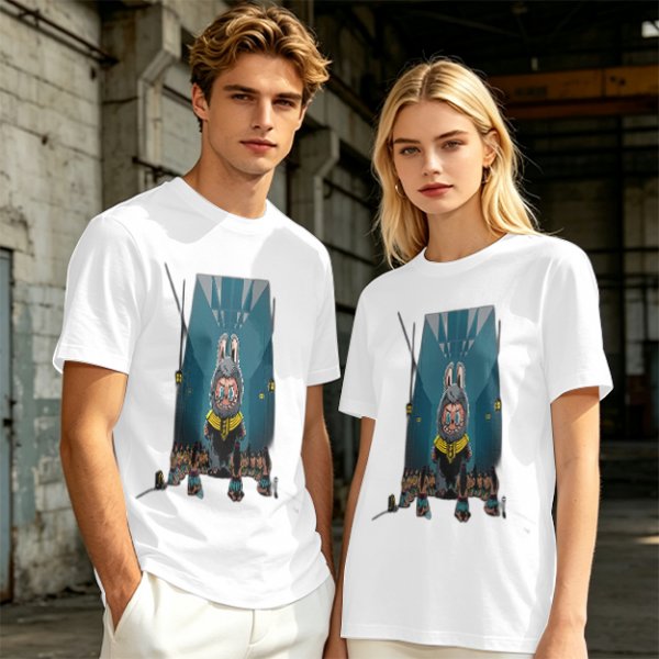Olive Green T-Shirt With Cartoon Rabbit Character Graphic