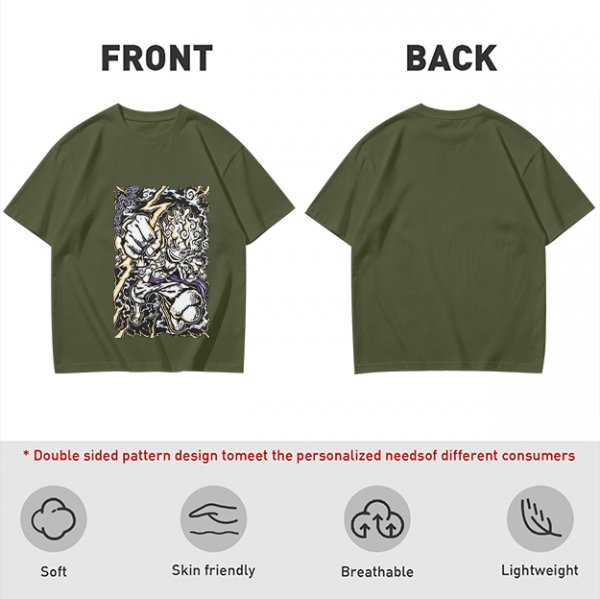 Olive Anime Graphic T-Shirt With Fist And Lightning Artwork