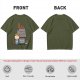 Olive T-Shirt with Peanuts Style Girl and Dog on Doghouse Print