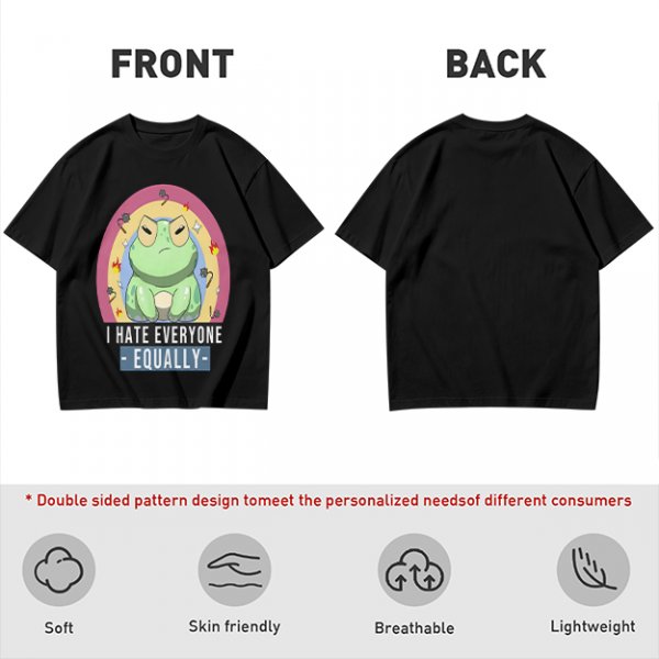 Olive T-Shirt With Grumpy Frog 'I Hate Everyone Equally' Print