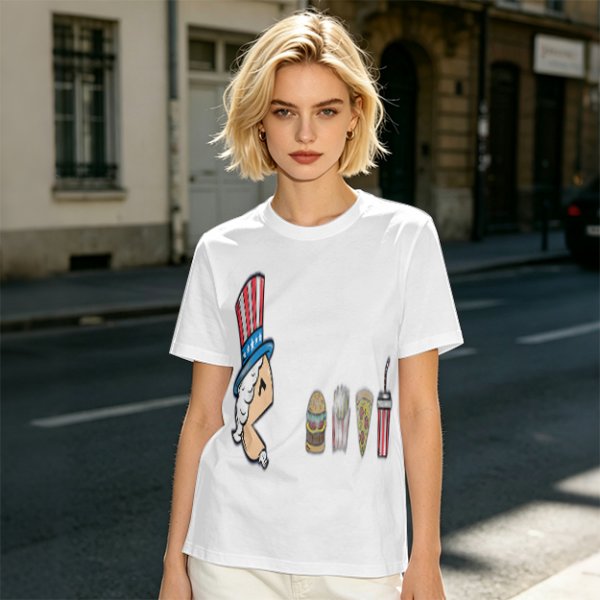 Olive T-Shirt With Uncle Sam Hat And Fast Food Graphic Print