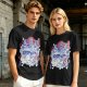 Olive green t-shirt with cat bus and Japanese traditional art print