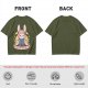 Olive T-shirt with Cute Rabbit Character and Japanese Text Print