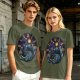 Olive T-Shirt with Cheshire Cat Clock Art Print