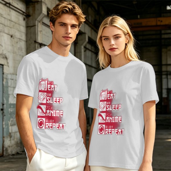 Oversized Olive Anime Themed T-Shirt With Eat Sleep Anime Repeat Print