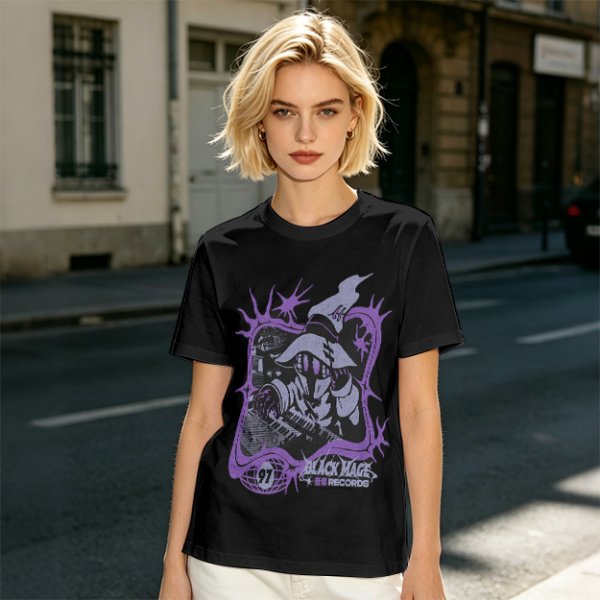 Olive Graphic T-Shirt with Black Mage Records Wizard Artwork