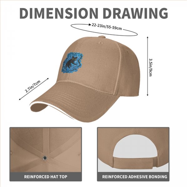 Black Baseball Cap With Playful Black Cat On Blue Abstract Background