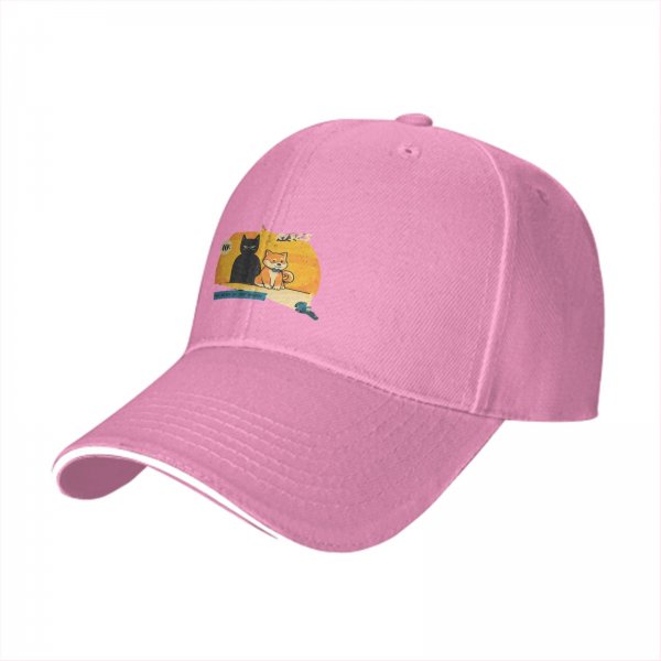Black Baseball Cap with Cat and Shiba Inu Graphic Print