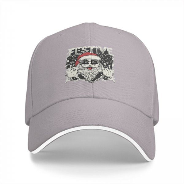 Black Baseball Cap With Rock Santa Festive Christmas Print