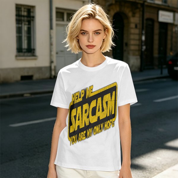 Olive t-shirt with 'Help Me Sarcasm You Are My Only Hope' print