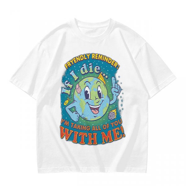 Olive t-shirt with cartoon earth 'friendly reminder' print
