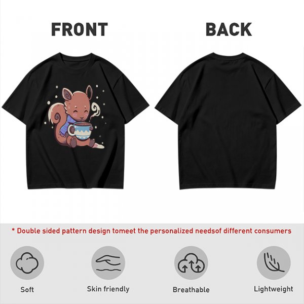 Olive T-Shirt With Cute Squirrel Holding Hot Drink Winter Art