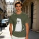 Olive T-Shirt With White Cat Playing Harmonica Graphic