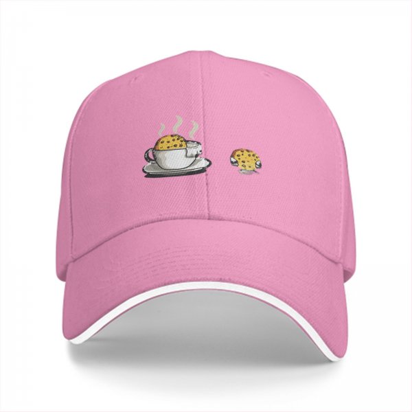 Black Baseball Cap with Coffee and Cookie Graphic Design