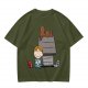 Olive T-Shirt with Peanuts Style Girl and Dog on Doghouse Print