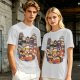 Olive T-shirt with cute chibi anime character group print