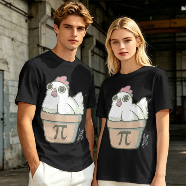 Olive T-Shirt With Cute Chicken In Pi Pot Graphic