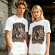 Olive green graphic t-shirt with a high on catip black cat print