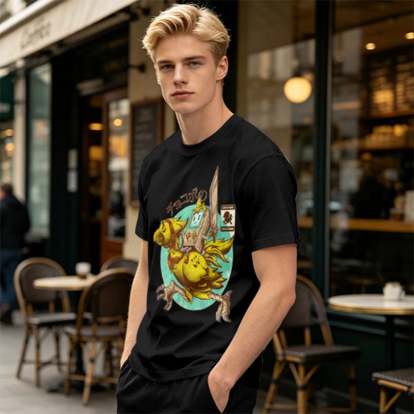Chocobo Rider with Retro Game Character Graphic T-Shirt