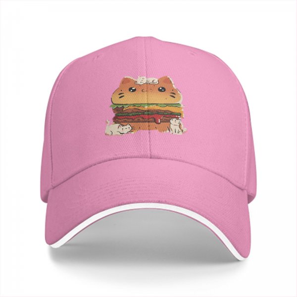 Black baseball cap with cute cat burger and kittens graphic