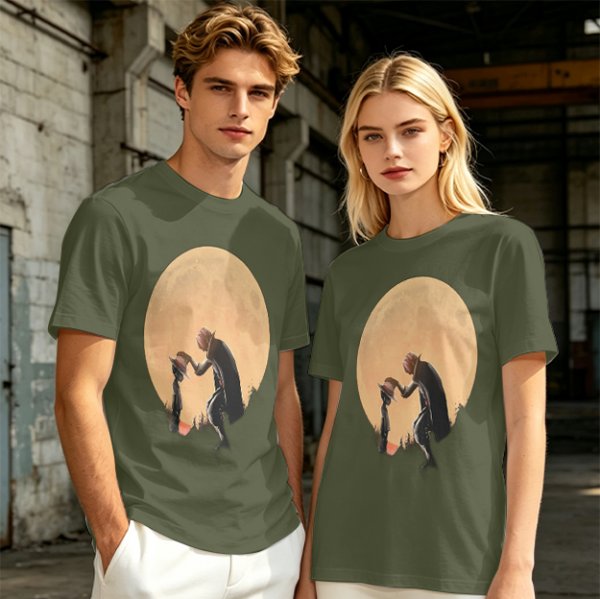 Olive T-Shirt With Moonlit Cowboy Silhouette Graphic