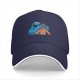 Black baseball cap with Cookie Monster covering a gingerbread man’s eyes