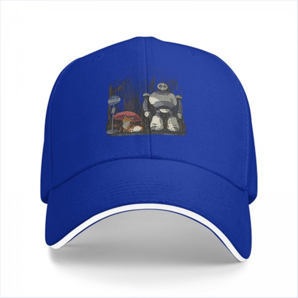 Black Baseball Cap With Robot And Mushroom Graphic Print